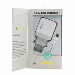 Slika Kućni punjač +CLASS 2XUSB MAX 2.4A FAST+USB KABEL MIKRO BIJELI